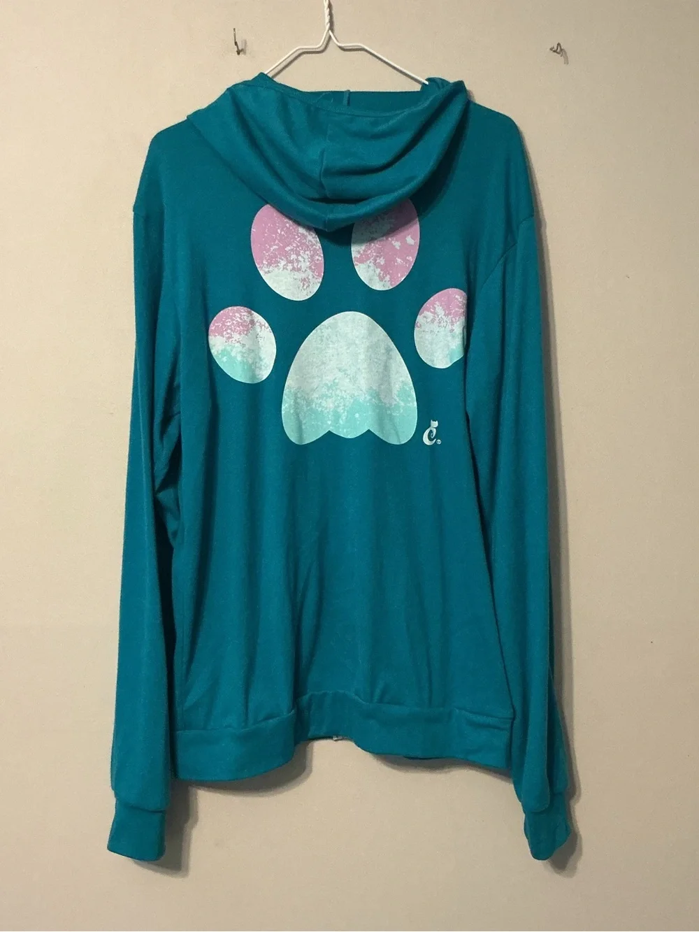 Teal Zip-Up Hoodie with Cat Logo